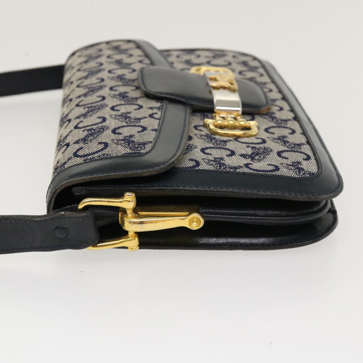 Luxury CELINE C Macadam Canvas Horse Carriage Shoulder Bag Navy 39947