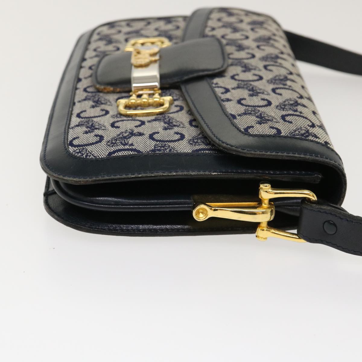 Luxury CELINE C Macadam Canvas Horse Carriage Shoulder Bag Navy 39947