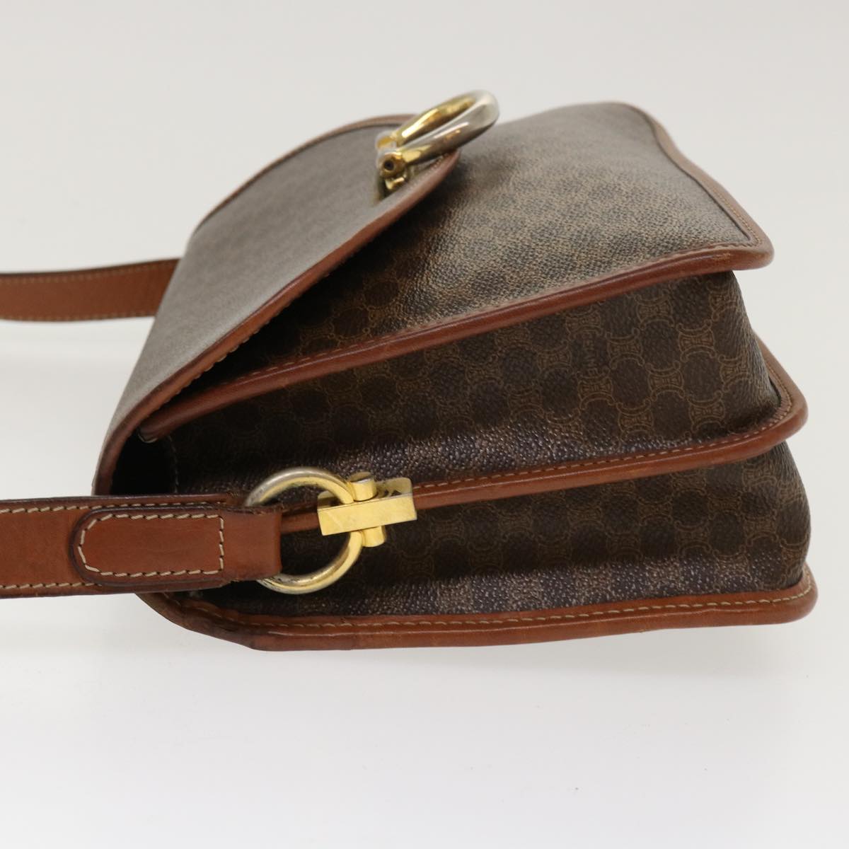 Luxury CELINE Macadam Canvas Shoulder Bag PVC Leather Brown 39968