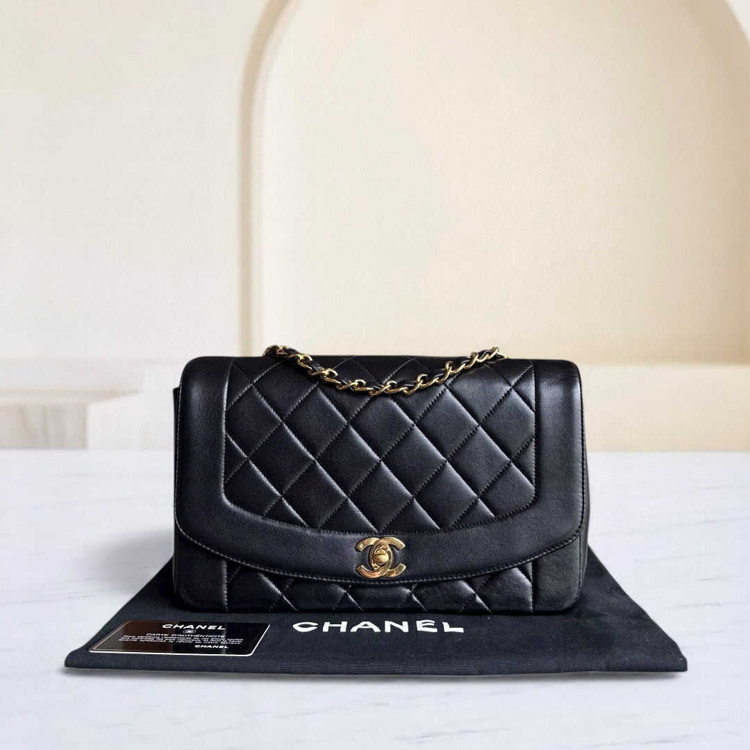 Chanel Diana Medium - Quilted Lambskin Black Gold Hardware Series 2
