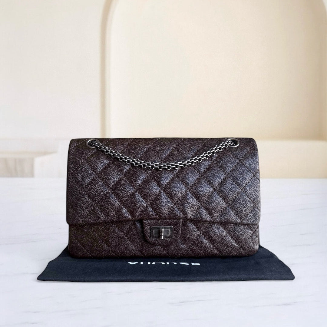 Chanel 2.55 Reissue 226 - 28CM Quilted Caviar Dark Brown Silver Hardware Series 14
