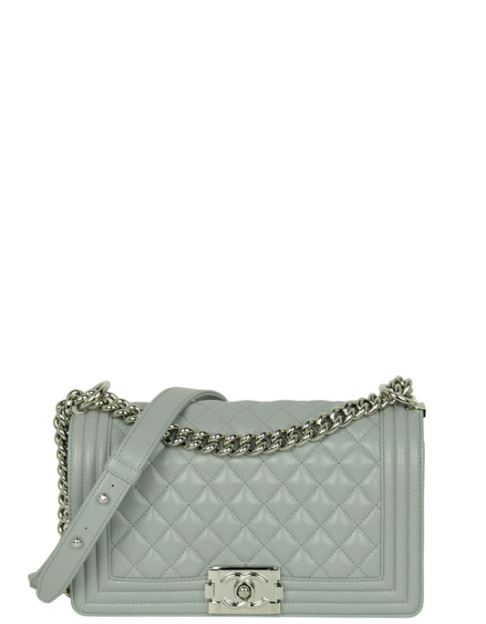 Chanel Grey Shiny Caviar Quilted Medium Boy Bag