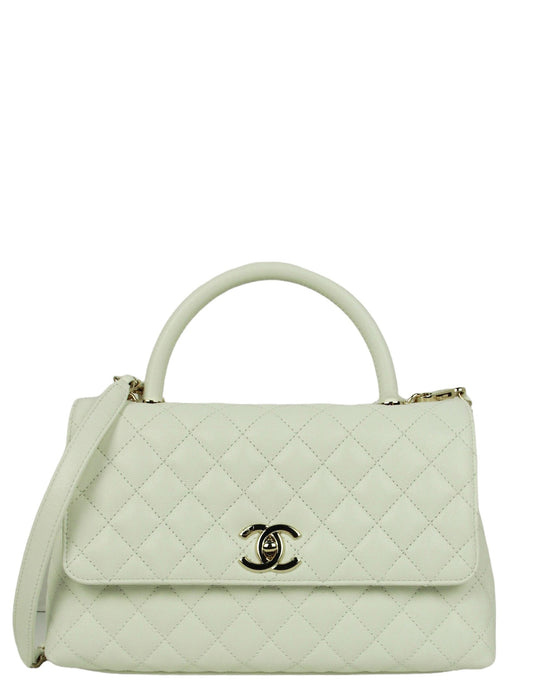 Chanel White Caviar Small Coco Handle Flap Bag