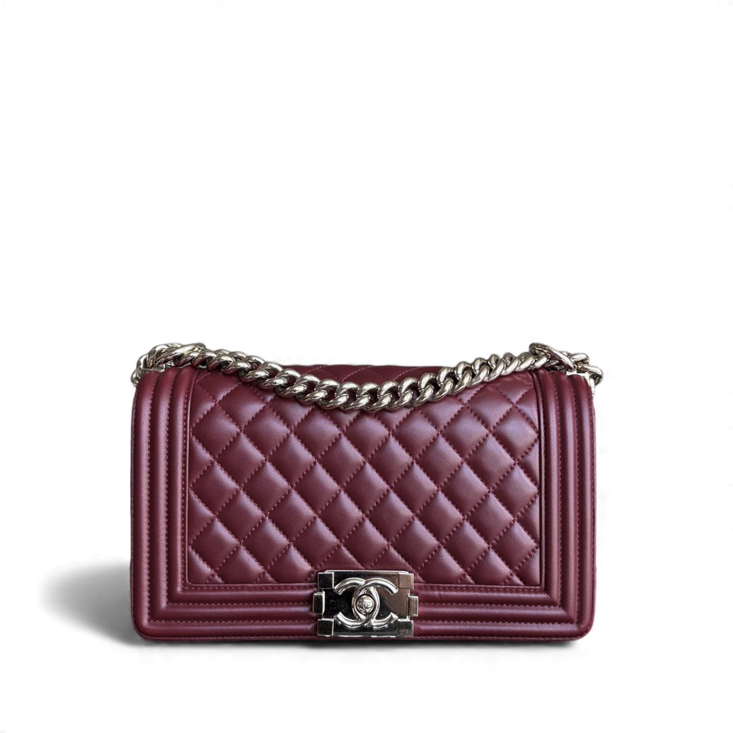 Chanel Boy Medium - 25CM Quilted Lambskin Burgundy Red Gold Hardware Series 22