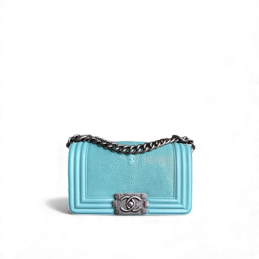 Chanel Boy Small - Stingray Light Blue Ruthenium Silver Hardware Series 22