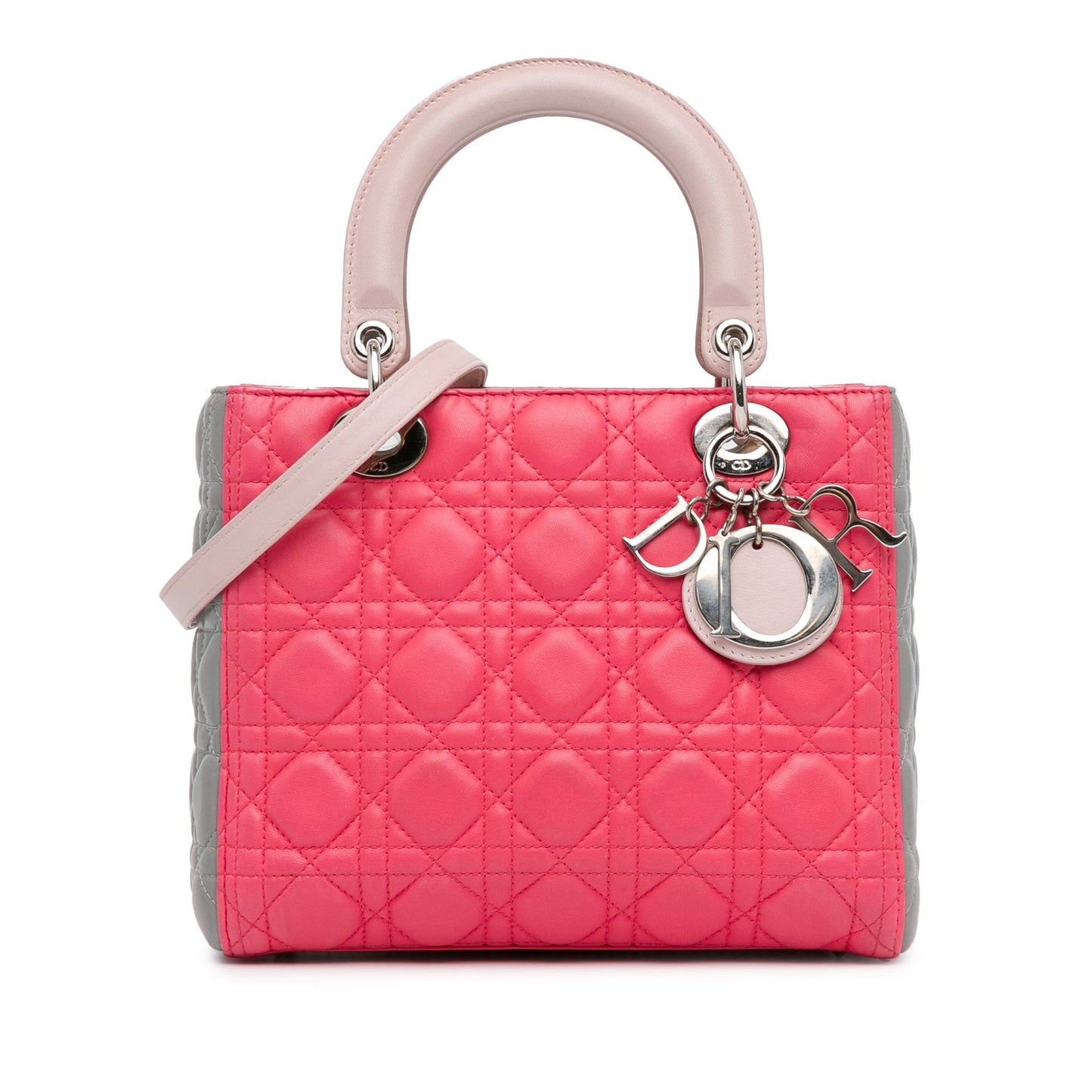 Pink Dior Medium Tricolor Lambskin Cannage Lady Dior Satchel