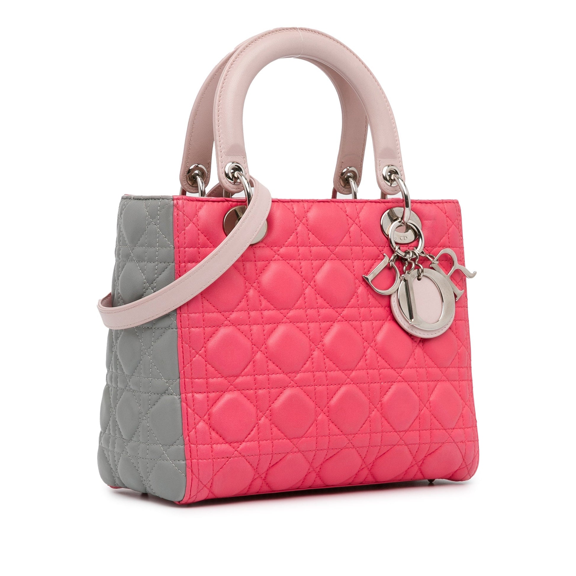Pink Dior Medium Tricolor Lambskin Cannage Lady Dior Satchel
