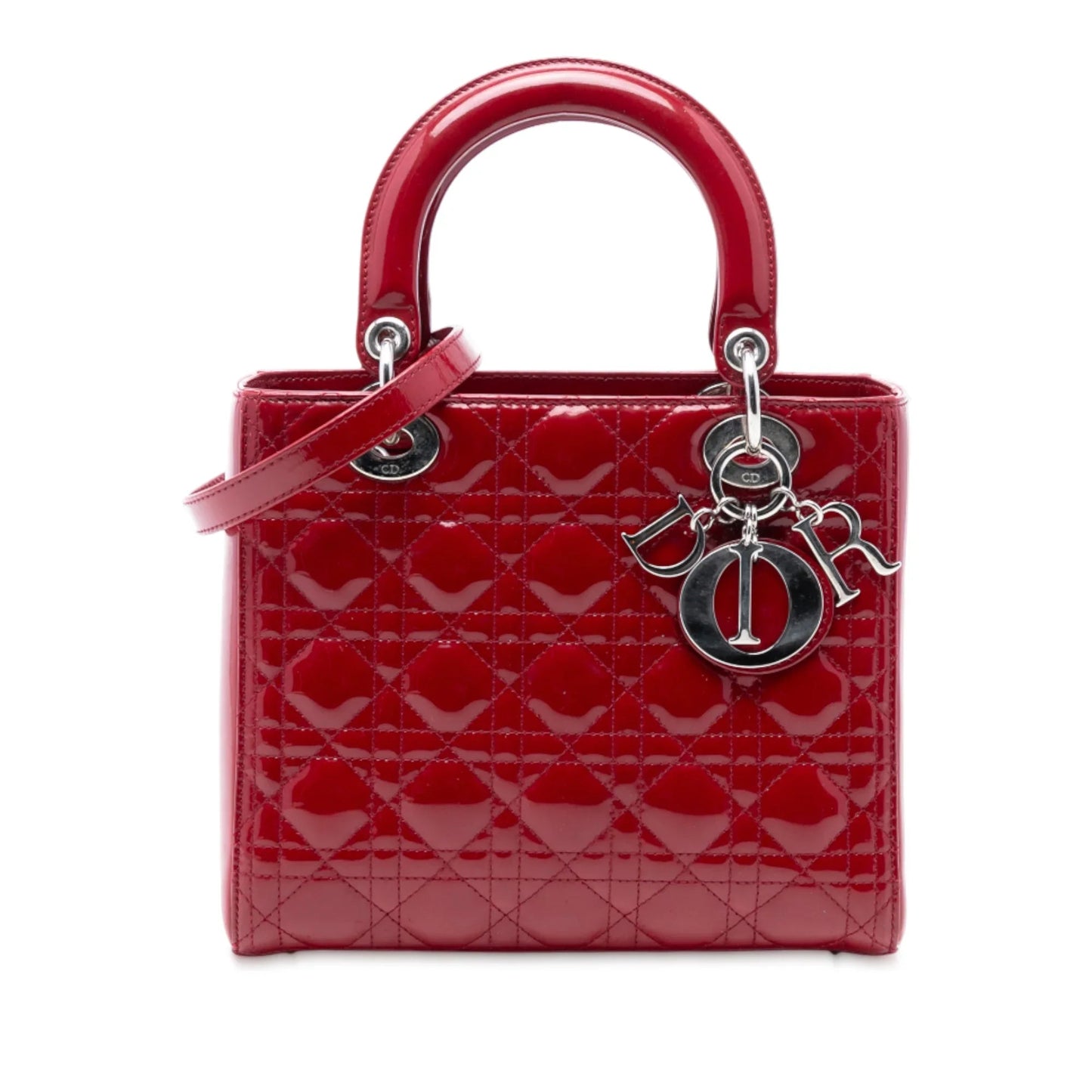 Red Dior Medium Patent Cannage Lady Dior Satchel