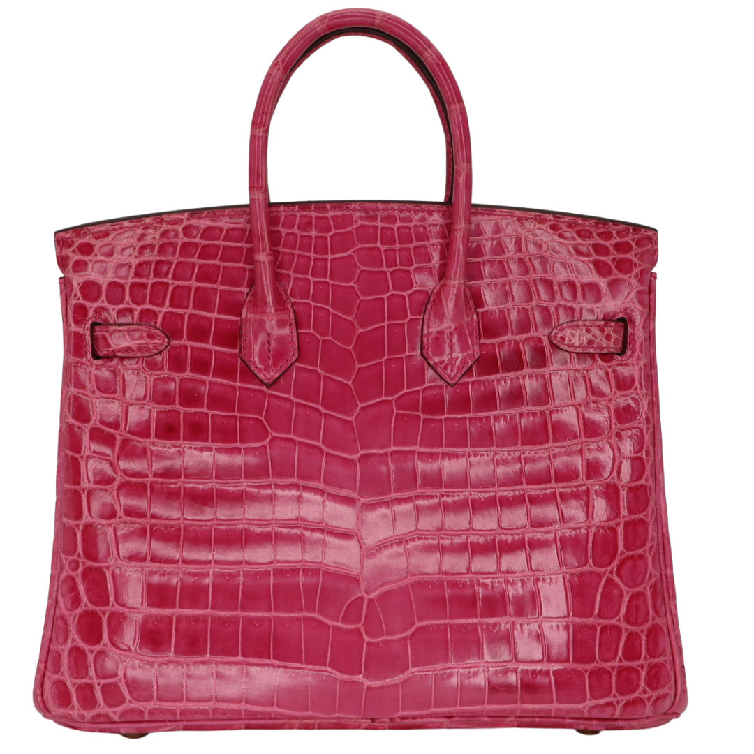 Hermes25cm Birkin Rose Tyrien Shiny Niloticus Crocodile Gold Hardware