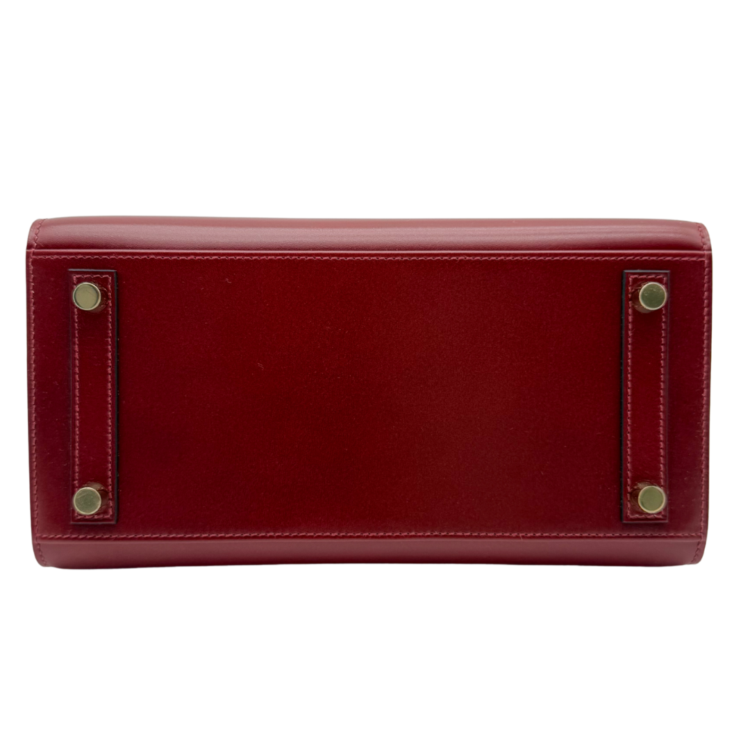 Hermes25cm Birkin Sellier Rouge H Box Calf Leather Gold Hardware