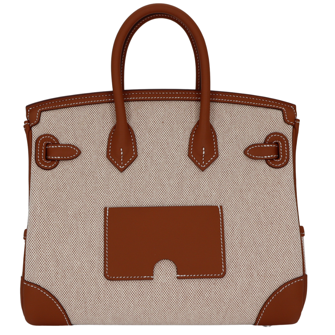 Hermes25cm Birkin Cargo Ecru/ Gold Canvas/ Swift Leather Palladium Hardware