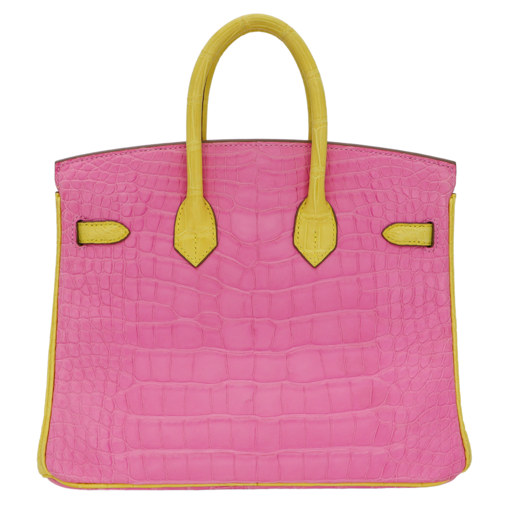Hermes25cm Birkin HSS Bubblegum/ Mimosa Matte Alligator Brushed Gold Hardware