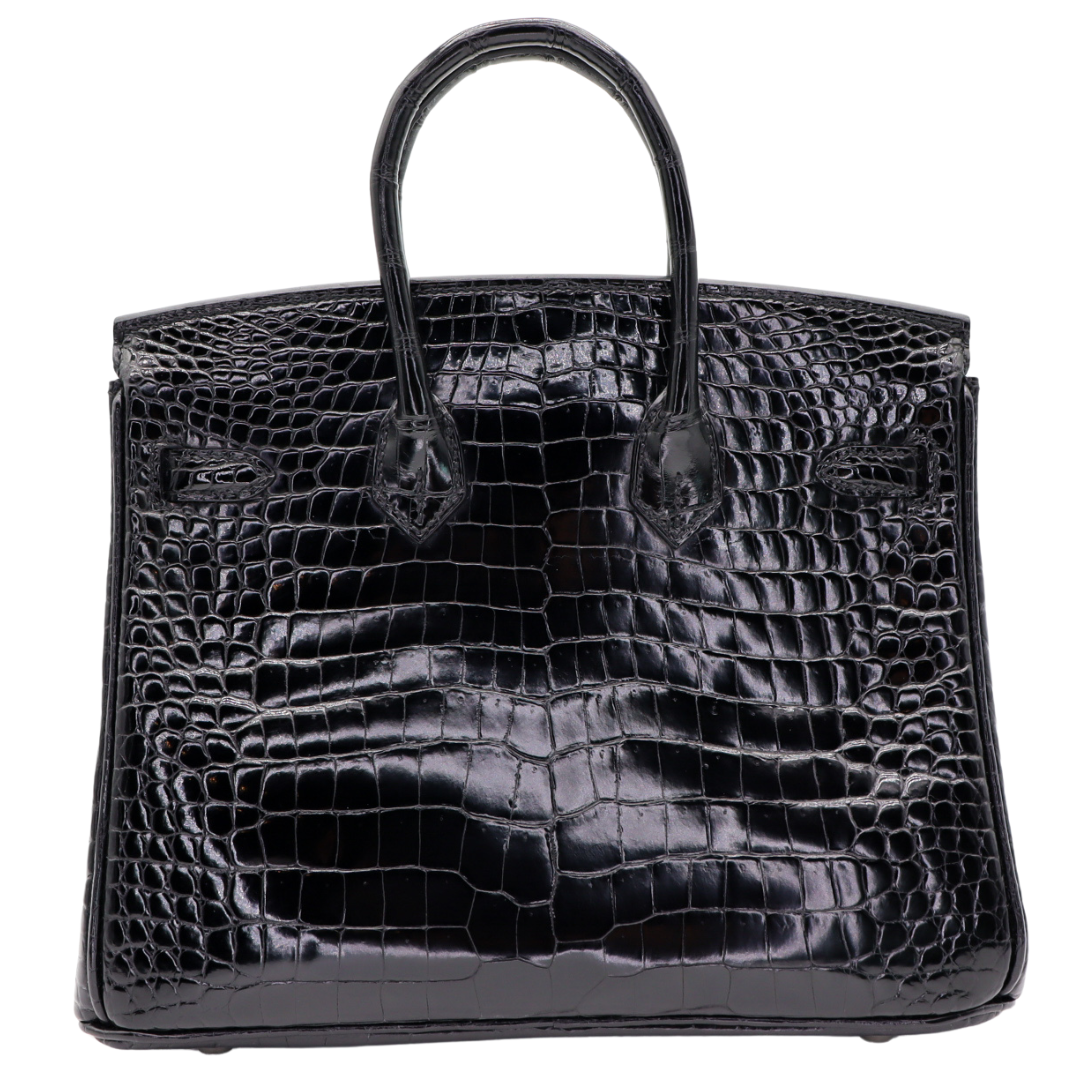 Hermes25cm Birkin Black Shiny Porosus Crocodile Diamond Hardware