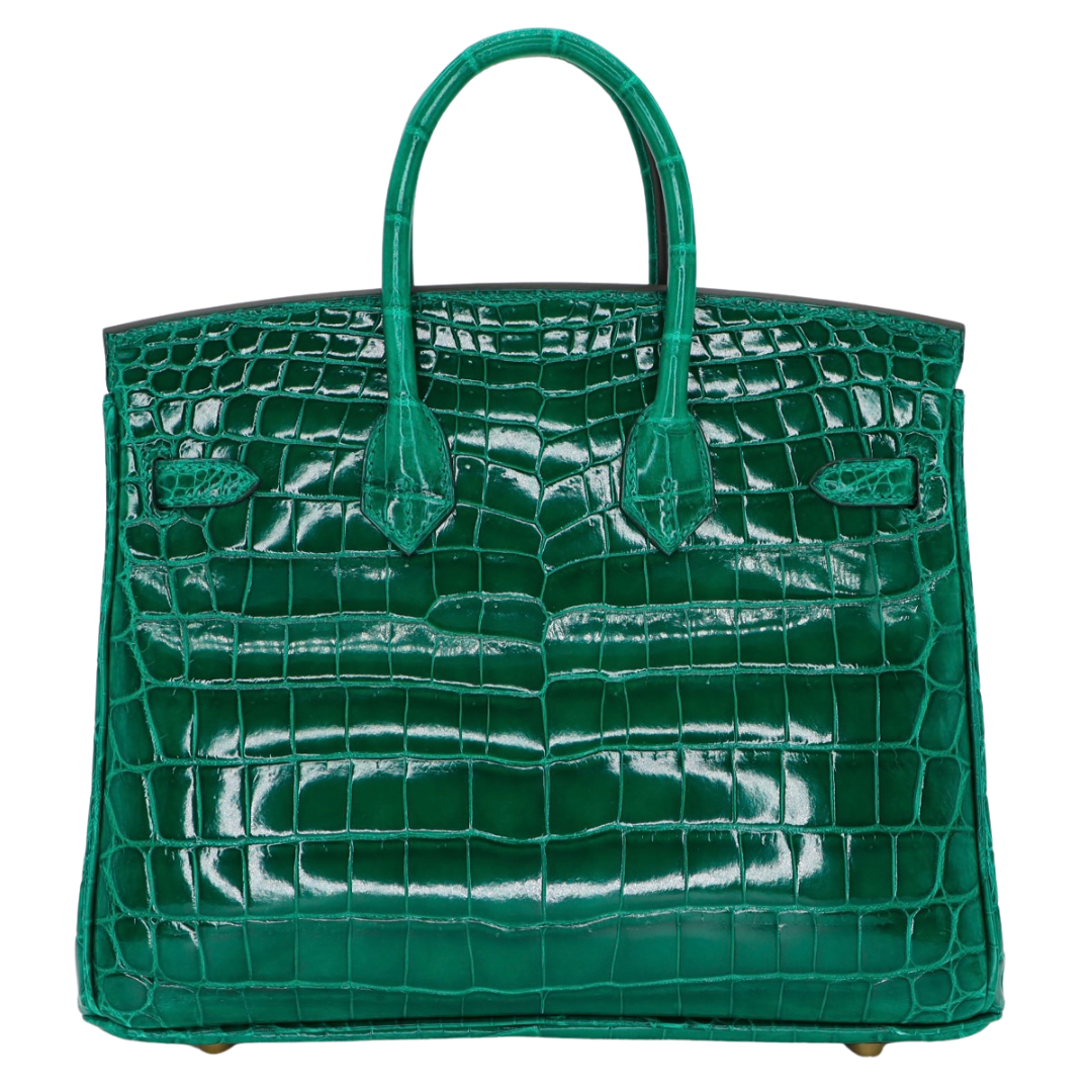 Hermes25cm Birkin Emerald Shiny Niloticus Crocodile Gold Hardware