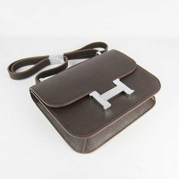 Luxury Hermes Constance Cowskin Leather Bag dark coffee silver