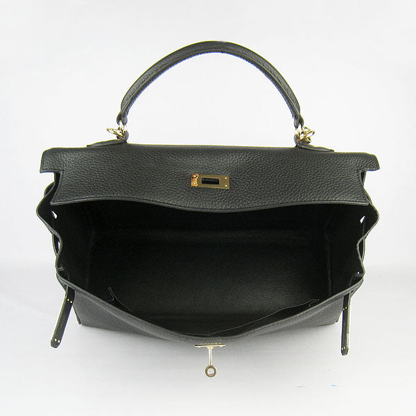 Luxury Hermes Kelly 35cm Togo Leather Handbag Black/Golden