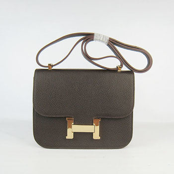 Luxury Hermes Constance Cowskin Leather Bag dark coffee golden