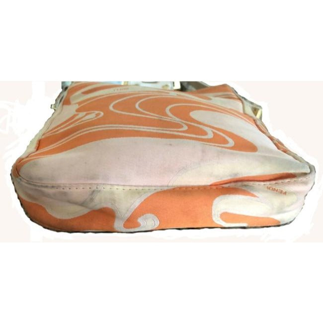 Limited Edition, Fendi abstract orange & pink print silk & leather double flap top baguette