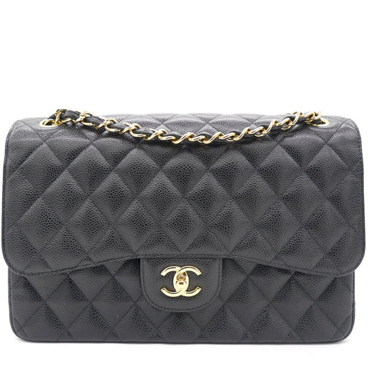 Chanel Black Quilted Caviar Jumbo Classic Double Flap Bag