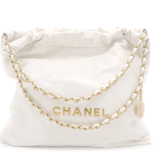 Shiny Calfskin Quilted Small Chanel 22 White Handbag