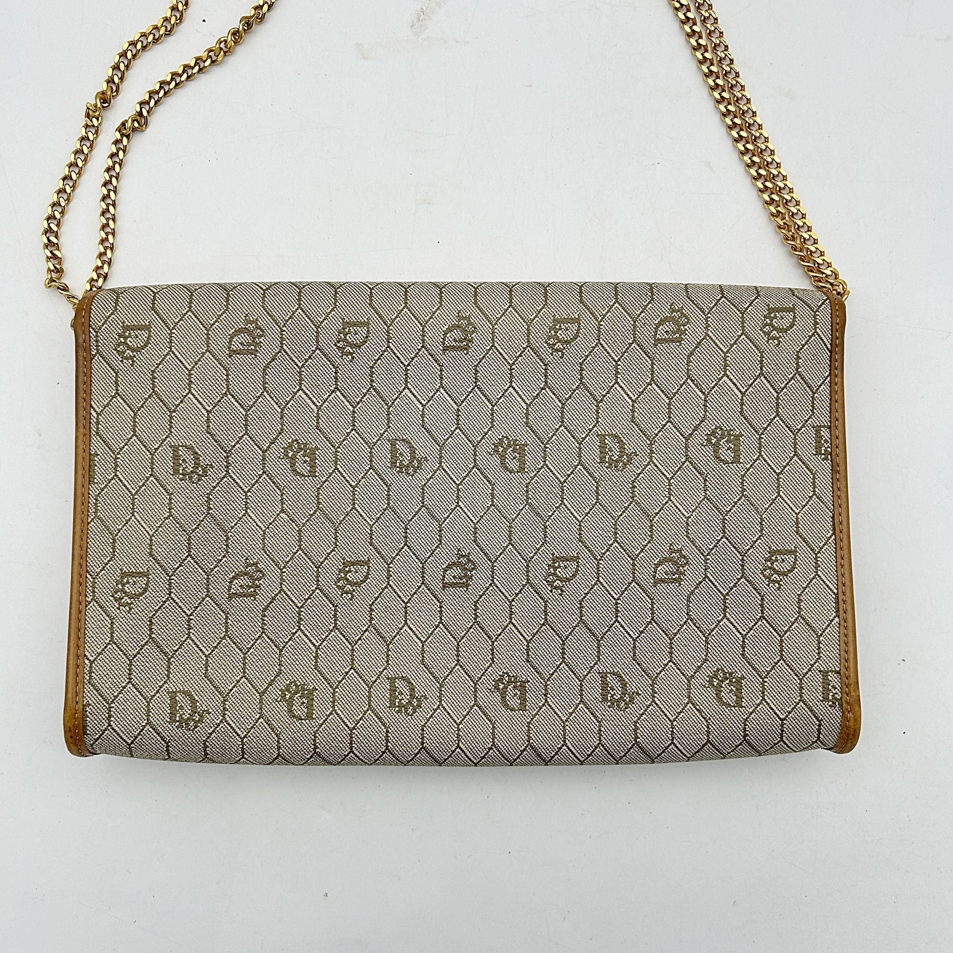 Christian Dior Bag Honeycomb Pattern Chain Shoulder Brown Beige di3319cc