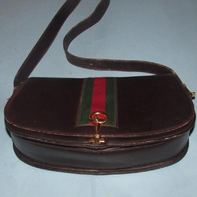 Gucci Envelope Saddle Leather Canvas Shoulder Bag
