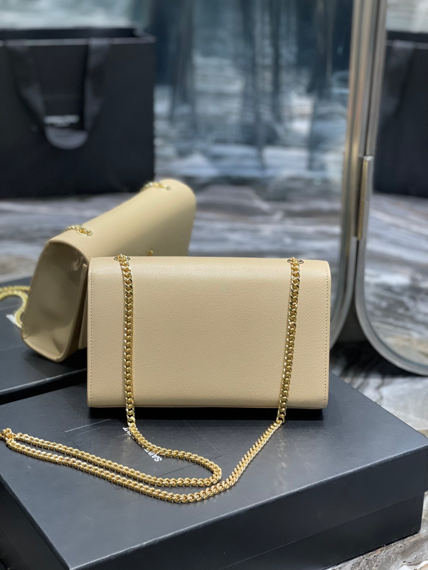 Yves Saint Laurent Kata Medium Chain Bag Beige With Tassel.4in/