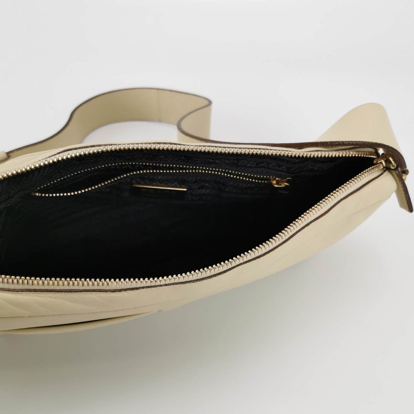 Prada East West Camera Bag Cream White Lambskin Leather with Gold-tone Hardware