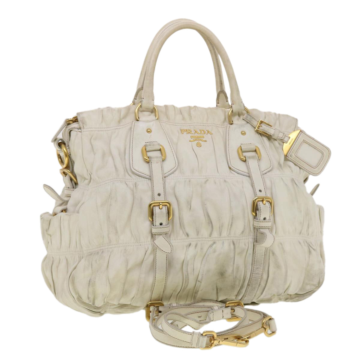 Prada Hand Bag Leather 2way White
