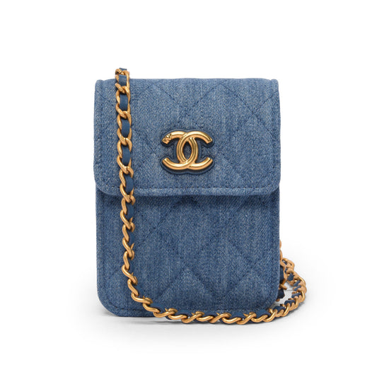 Chanel Blue Quilted Flap Clutch With Chain