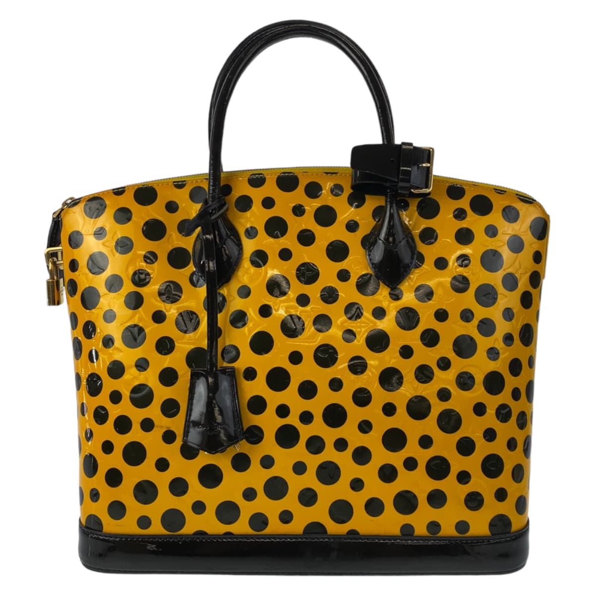 LOUIS VUITTON Handbag Patent leather Yellow Black Gold Metal Monogram Vernis LockitMM Yayoi Kusama