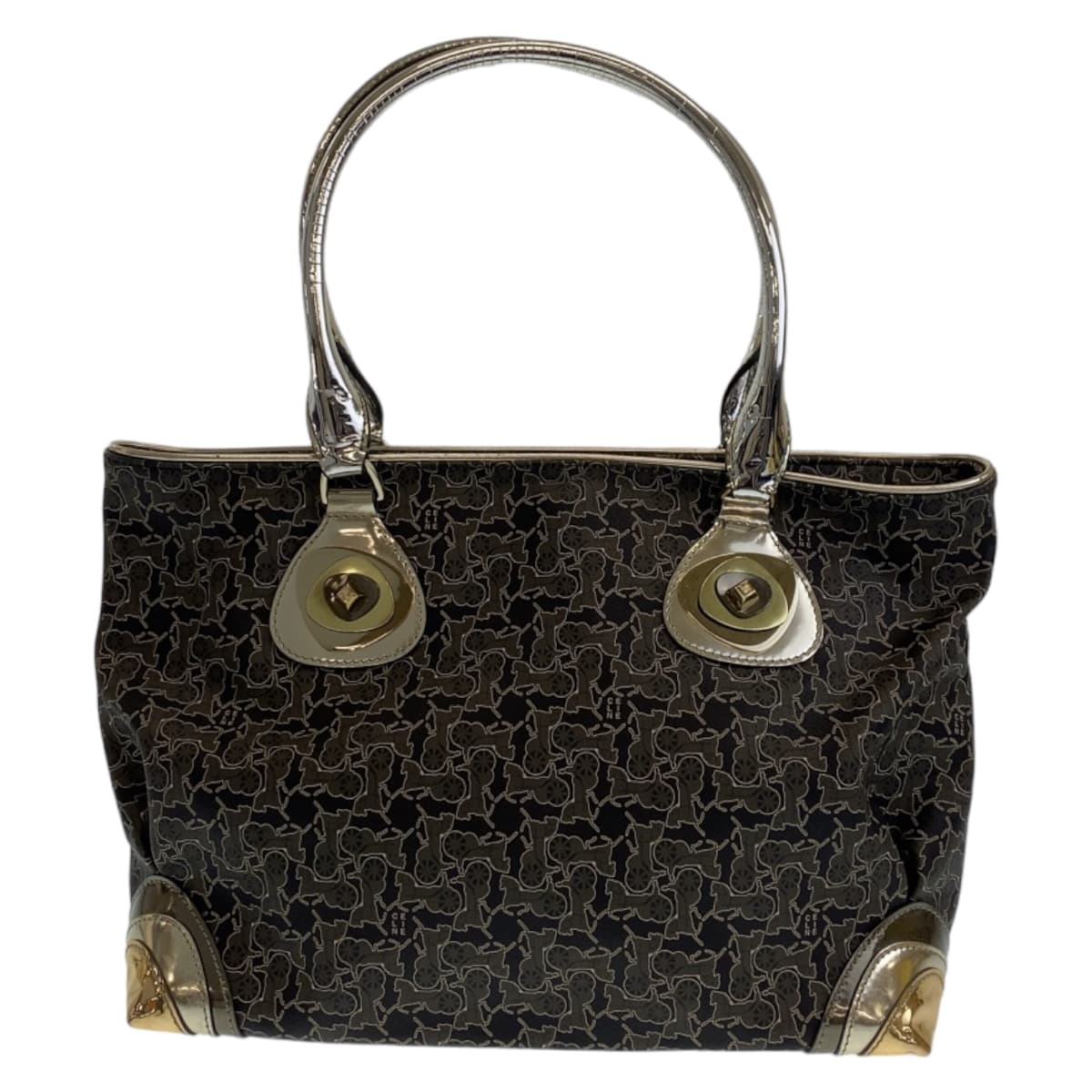 CELINE Tote Bag PVC Grey Multicolor SilverMetal Tote Bag Shoulder Bag Handbag Sulky Carriage Pattern Women