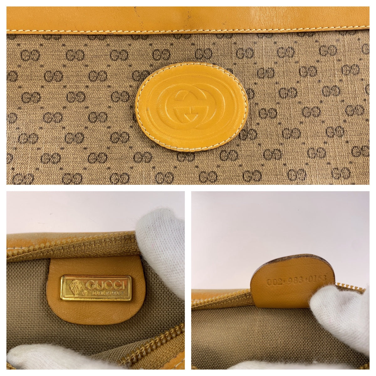 GUCCI Tote Bag 002 983 0163 GG Supreme Canvas Brown Beige Gold Metal Old Gucci Shelly Line Micro GG