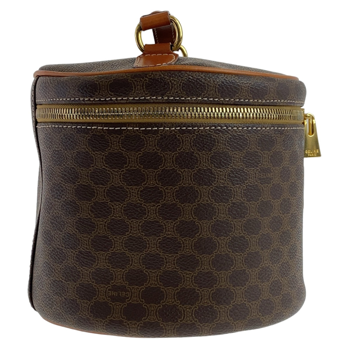 CELINE Handbag PVC, Leather Brown Gold Metal Handbag vanity bag Macadam Women