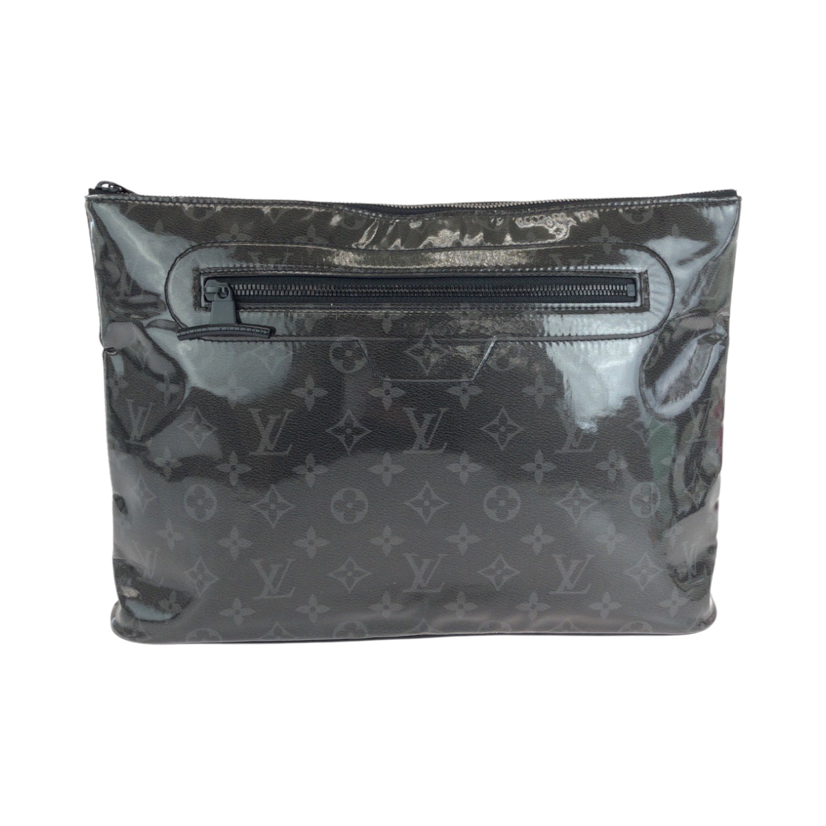 LOUIS VUITTON Clutch bag Patent leather Black SilverMetal Clutch bag business bag Monogram Eclipse pochette cosmos mens
