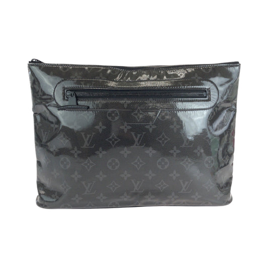 LOUIS VUITTON Clutch bag Patent leather Black SilverMetal Clutch bag business bag Monogram Eclipse pochette cosmos mens