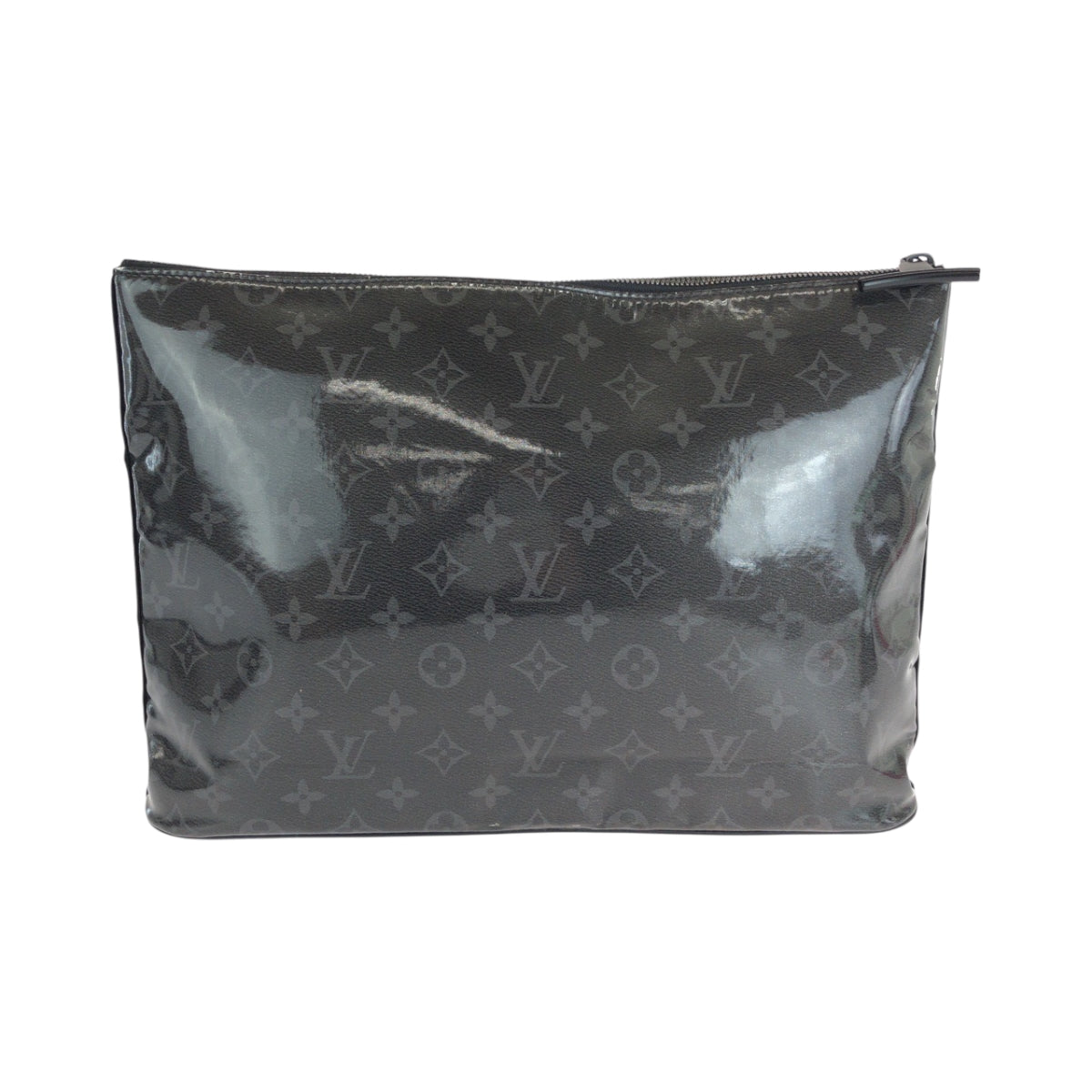 LOUIS VUITTON Clutch bag Patent leather Black SilverMetal Clutch bag business bag Monogram Eclipse pochette cosmos mens