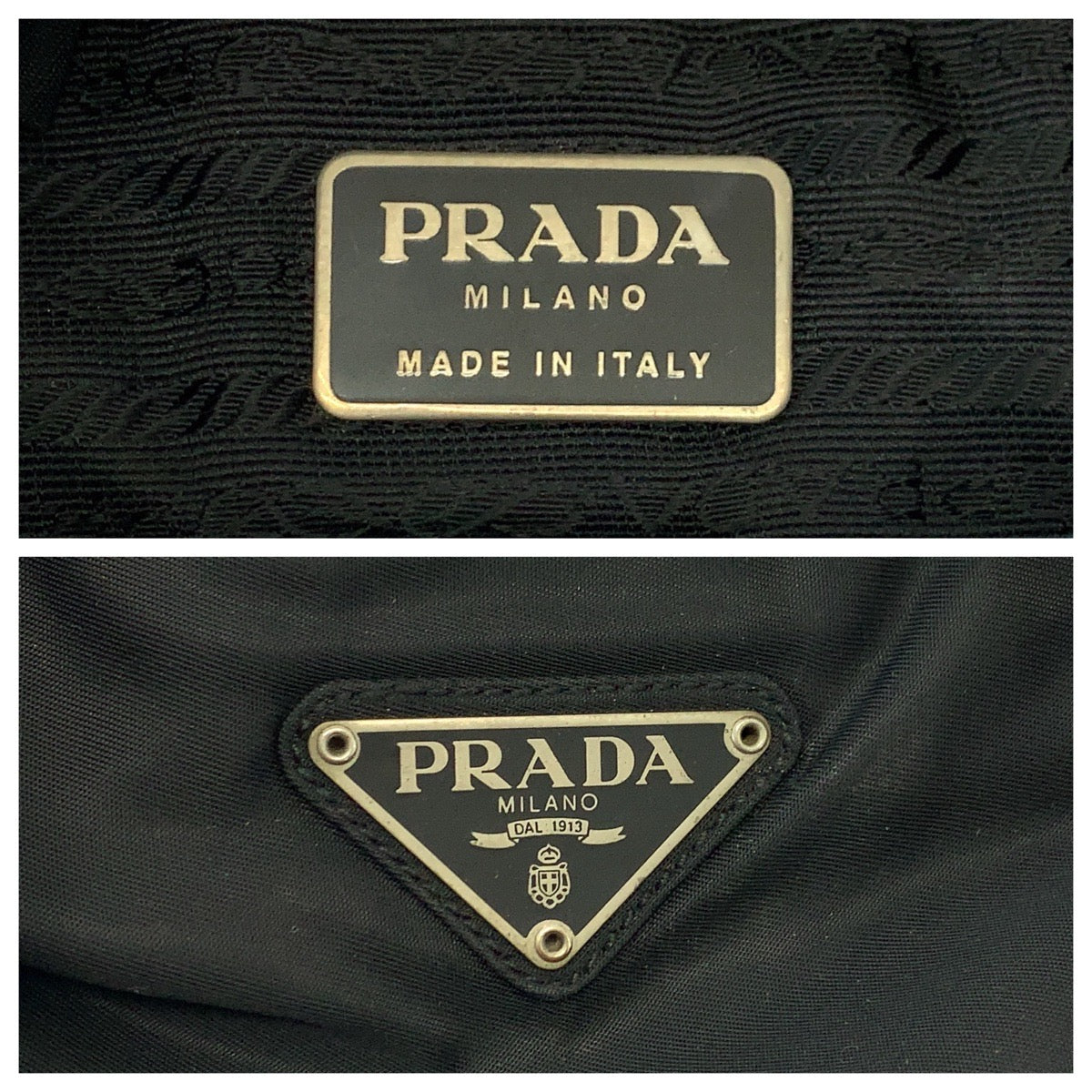 PRADA Handbag Nylon Black SilverMetal Handbag Tote Bag Test Triangle With logo Women