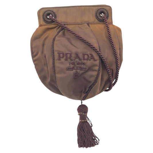 PRADA Shoulder Bag Nylon Brown Beads logo Women