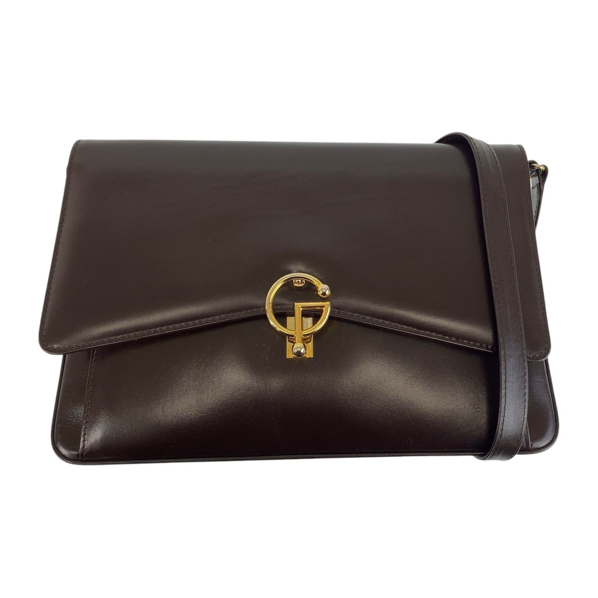 GUCCI Shoulder Bag leather Brown Gold Metal