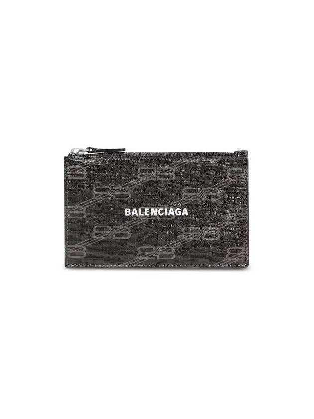 Luxury Balenciaga Trending 2026 BB Monogram Coated Canvas Coin Card Wallet Black