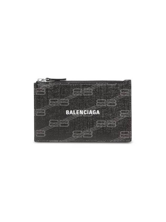 Luxury Balenciaga Trending 2026 BB Monogram Coated Canvas Coin Card Wallet Black
