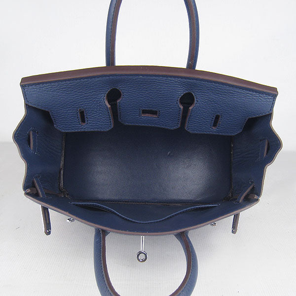 Luxury Hermes Birkin 25cm Handbag 6068 dark blue silver