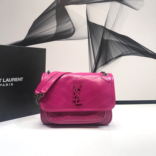 Yves Saint Laurent Niki Baby Chain Bag In Crinkled Dark Pink