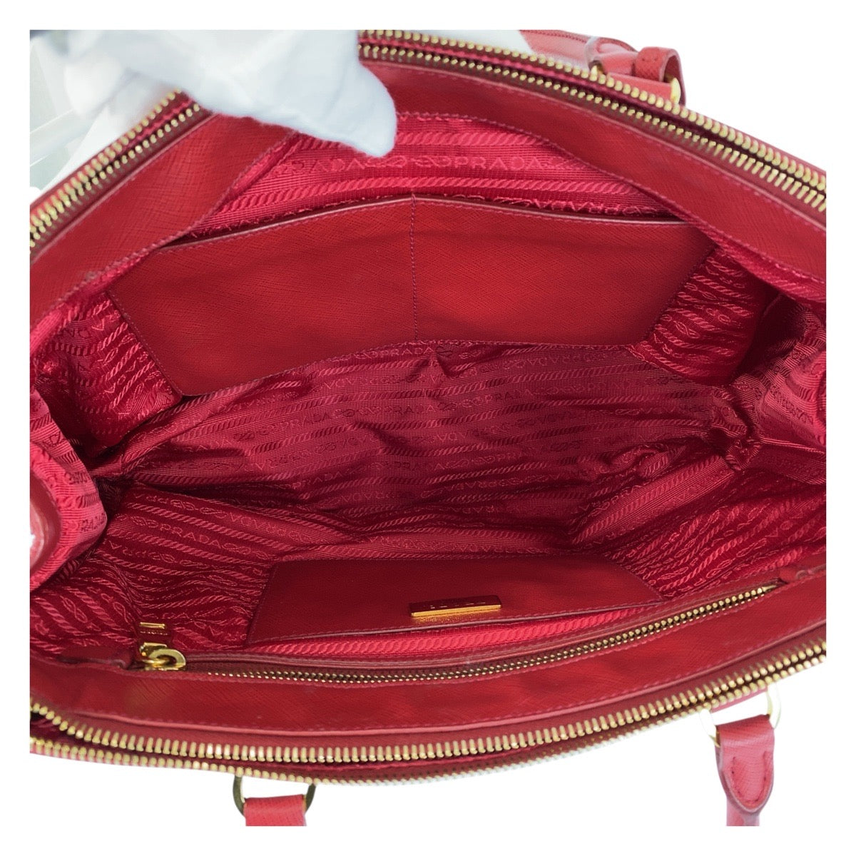 PRADA Handbag leather Red Gold Metal Safiano Galleria - Style 2