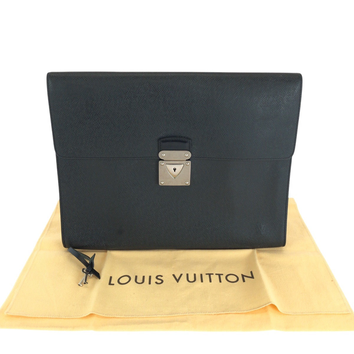 LOUIS VUITTON Business bag M31062 leather Ardoise Black SilverMetal Business bag briefcase Taiga Minuto mens
