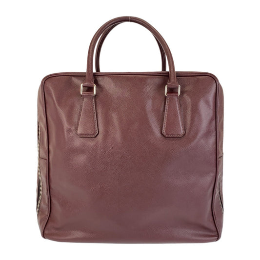 PRADA Boston Duffel bag leather Wine Red SilverMetal Safiano Triangle With logo