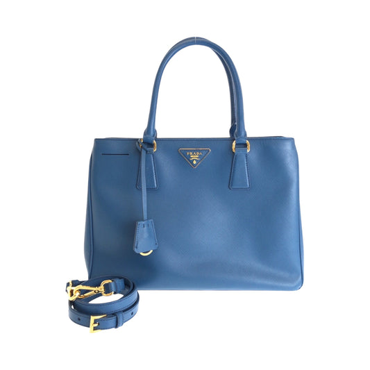 PRADA Tote Bag leather Blue GoldMetal Safiano Galleria TriangleWith logo