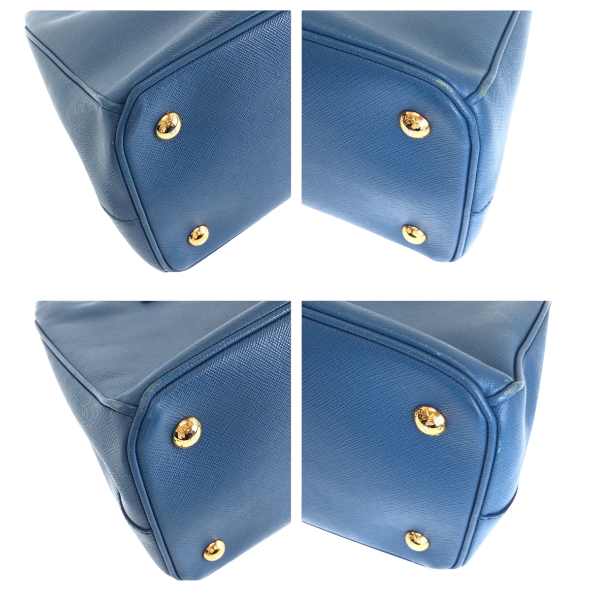 PRADA Tote Bag leather Blue GoldMetal Safiano Galleria TriangleWith logo
