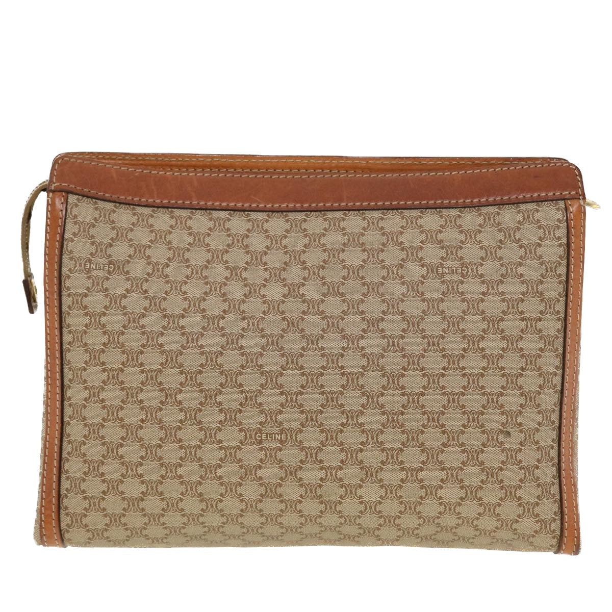 Luxury CELINE Macadam Canvas Clutch Bag PVC Leather Beige 41223